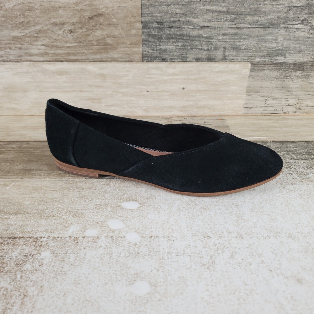 Toms Jutti Neat Womens Flats Sz 7 Black Suede Comfort Almond Toe Slip On